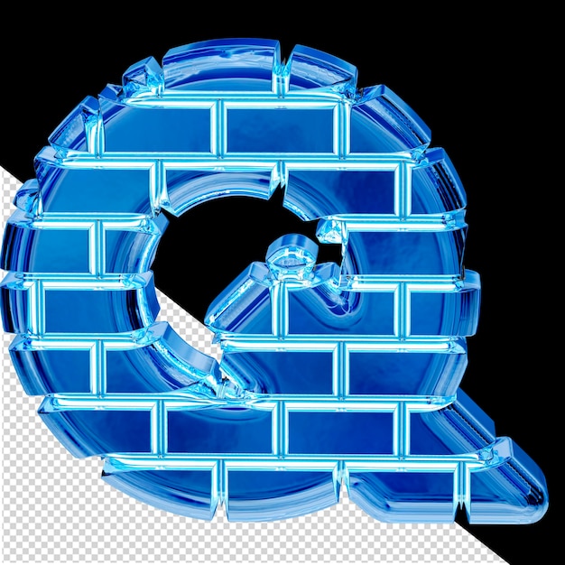 Symbol made of blue ice bricks letter q