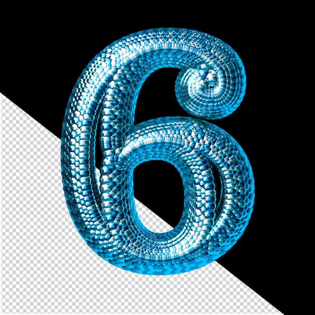 Symbol made of blue and silver like the scales of a snake number 6