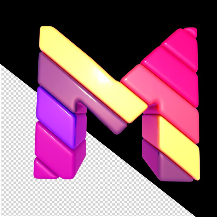 PSD symbol made of colored diagonal blocks letter m