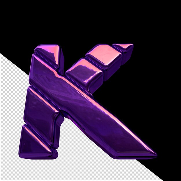 Symbol made of dark purple diagonal blocks letter k