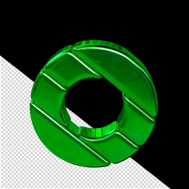 Symbol made of diagonal green 3d blocks letter o