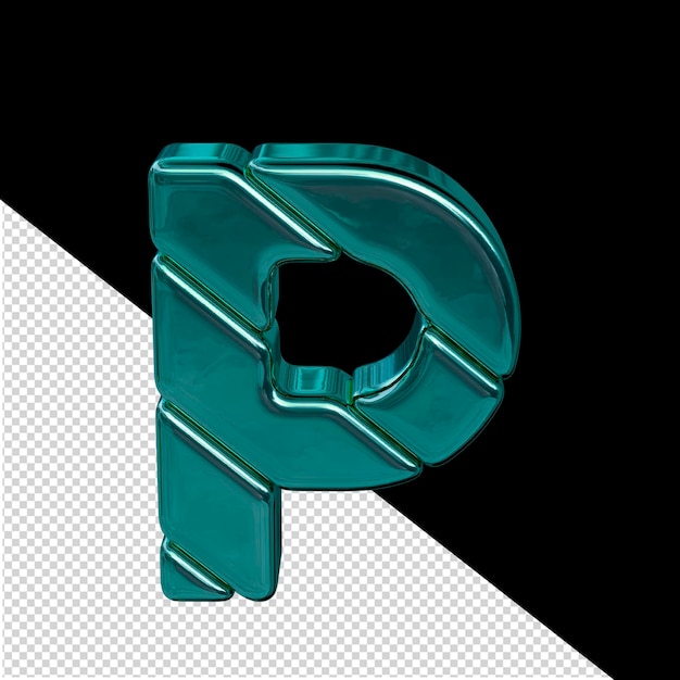 PSD symbol made of diagonal turquoise 3d blocks letter p