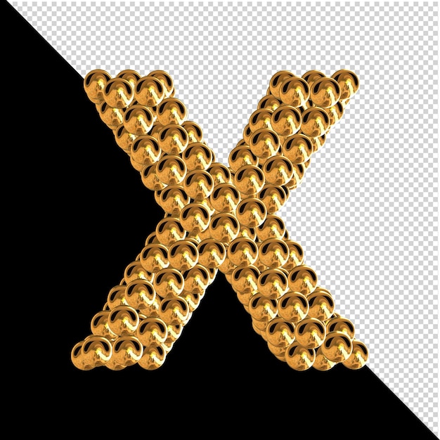 PSD symbol made from golden spheres. 3d letter x