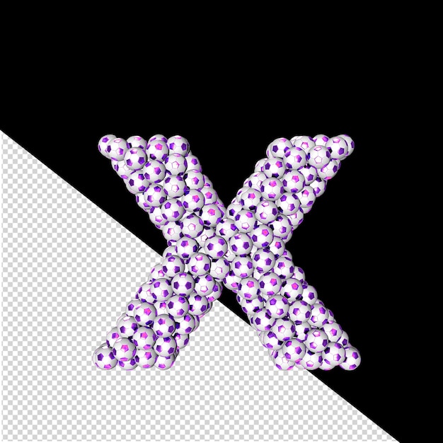 Symbol made from purple soccer balls letter x