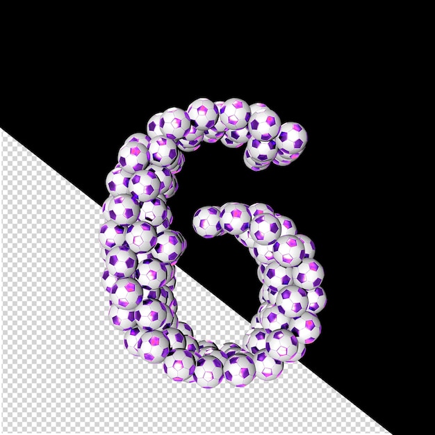 Symbol made from purple soccer balls number 6