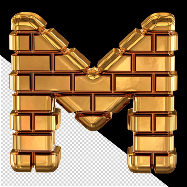 Il simbolo fatto di mattoni d'oro 3d lettera m