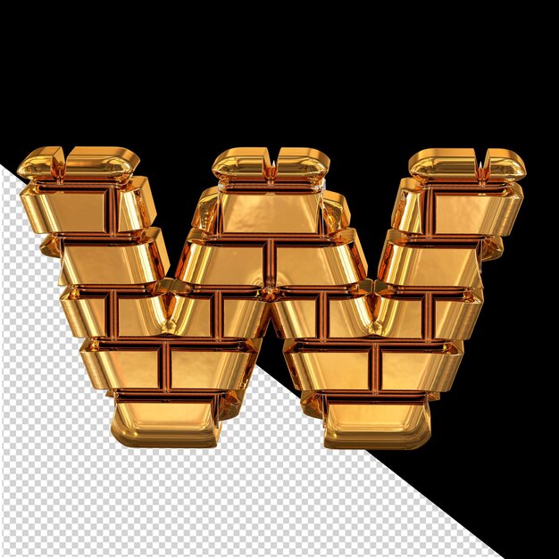 The symbol made of gold bricks 3d letter w