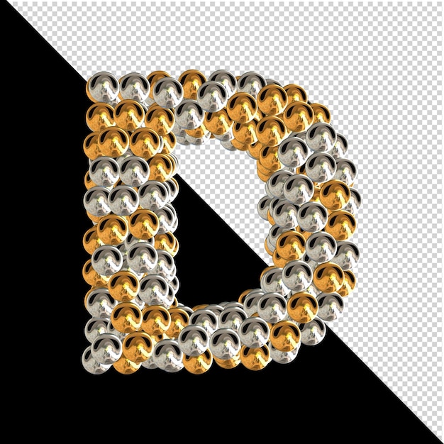 PSD symbol made of gold and silver spheres on a transparent background. 3d capital letter d