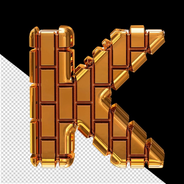 Symbol made of gold vertical bricks letter k