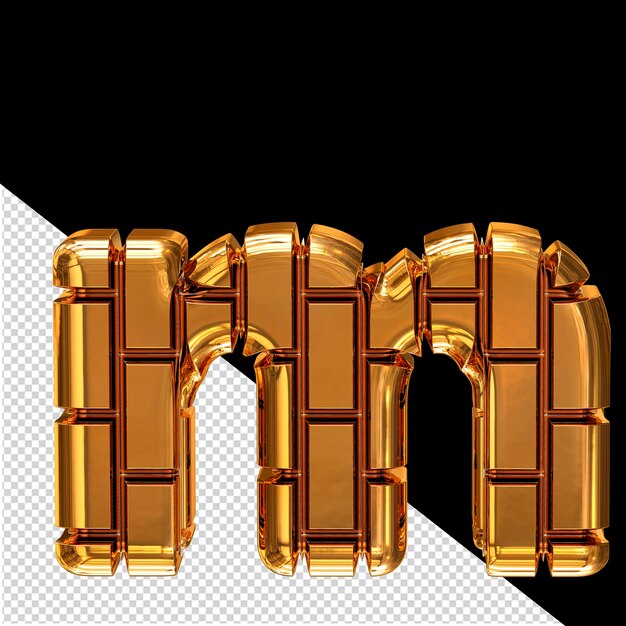 PSD symbol made of gold vertical bricks letter m