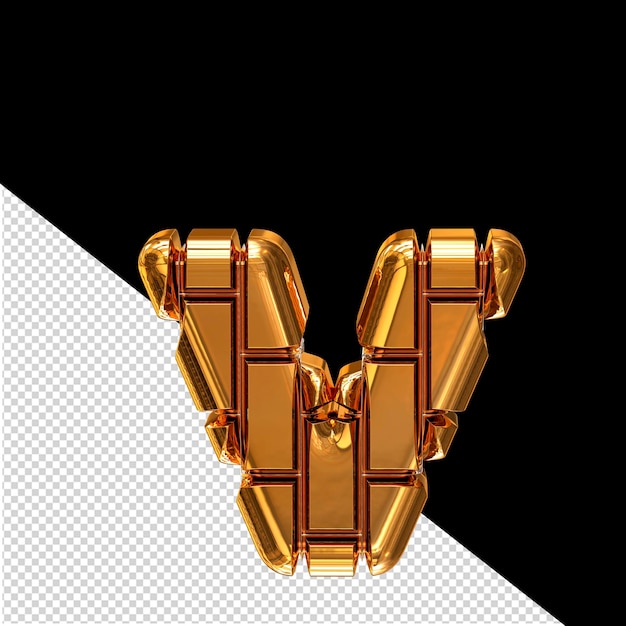 Symbol made of gold vertical bricks letter v