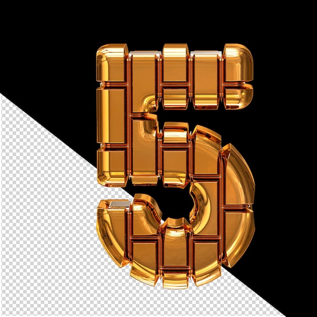 PSD symbol made of gold vertical bricks number 5