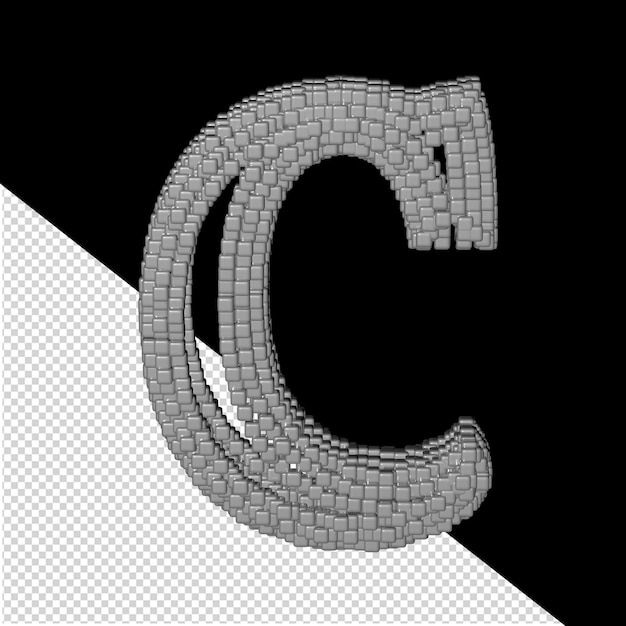 Symbol made of gray 3d cubes. letter c