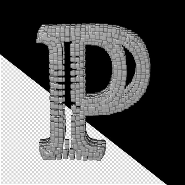 Symbol made of gray 3d cubes. letter p