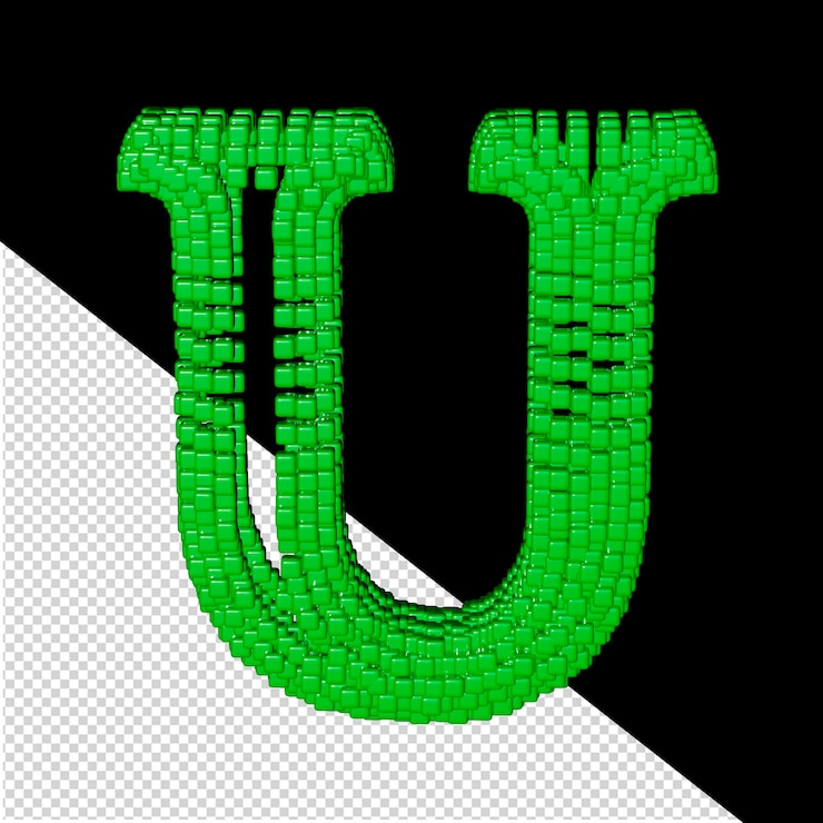 PSD symbol made of green 3d cubes letter u