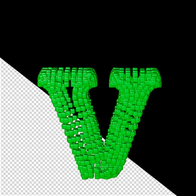PSD symbol made of green 3d cubes letter v