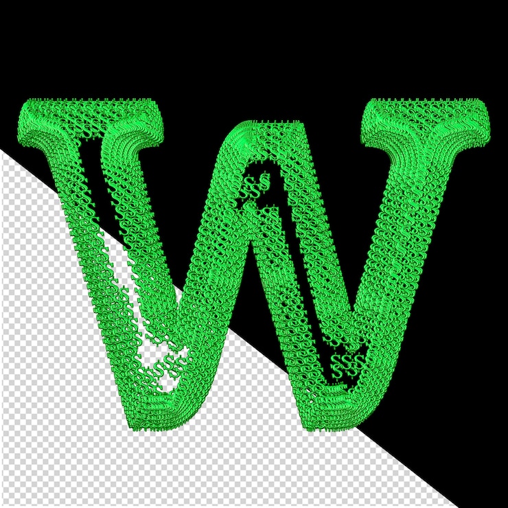 PSD 緑のドルの 3 d 記号文字 w で作られたシンボル