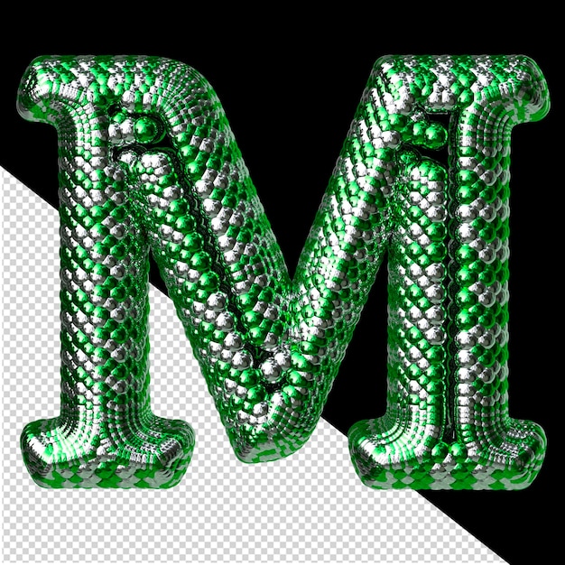 PSD symbol made of green and silver like the scales of a snake letter m