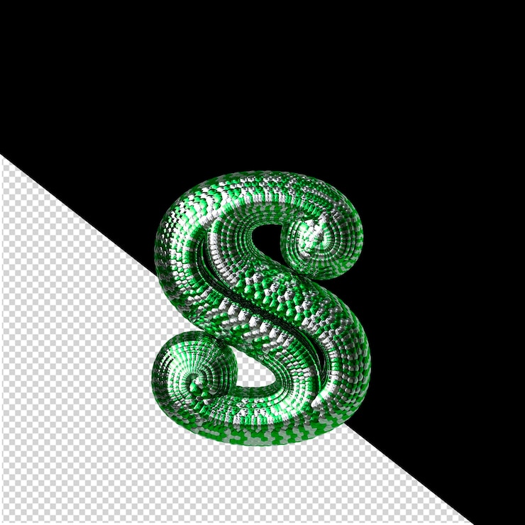 PSD symbol made of green and silver like the scales of a snake letter s
