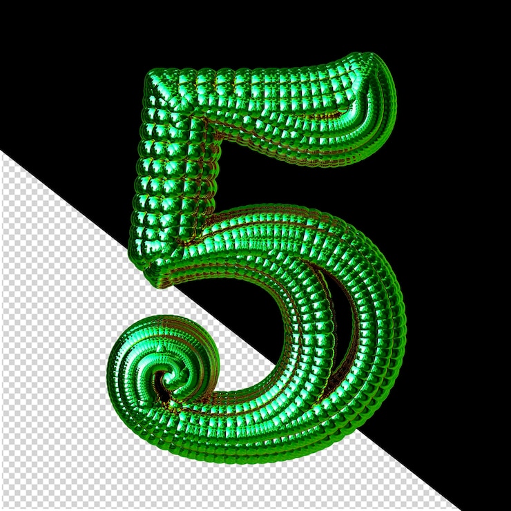 PSD symbol made of green spheres number 5