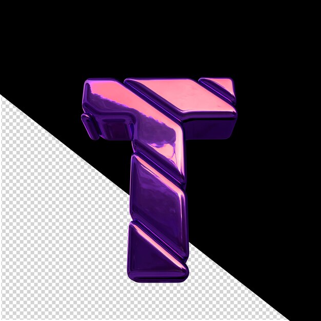 Symbol made of dark purple diagonal blocks letter t
