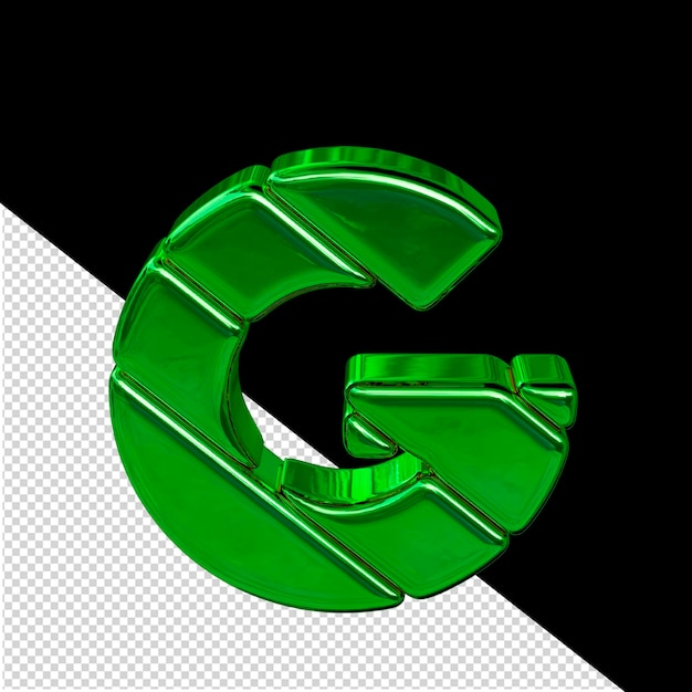 Символ из диагональных зеленых трехмерных блоков с буквой g