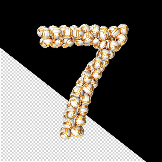Symbol made of golden volleyballs number 7