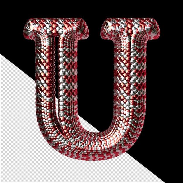 PSD ヘビの鱗のような赤と銀で作られたシンボル u の文字