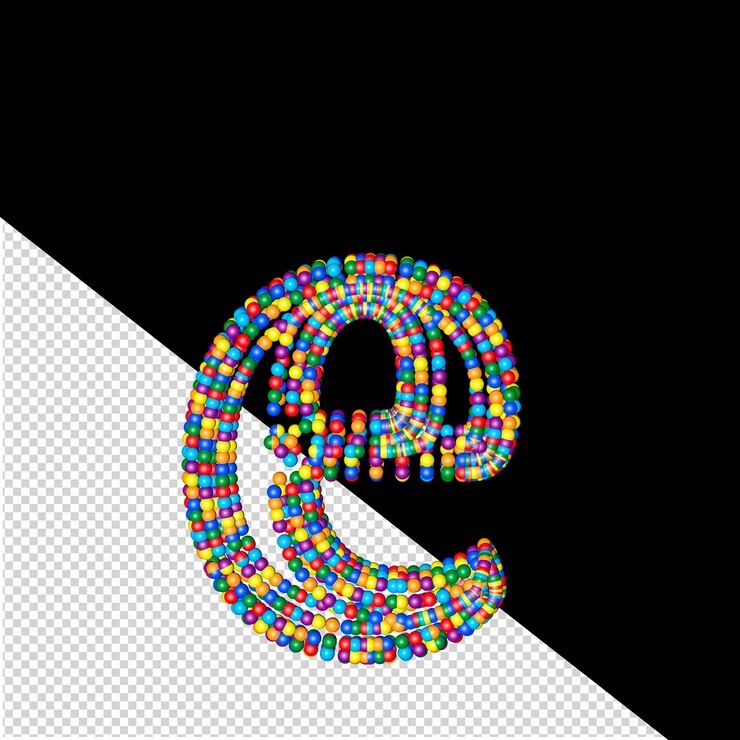 PSD symbol made of small spheres letter e