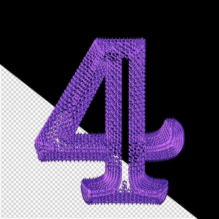 PSD 紫色の 3 d ドル記号番号 4 で作られたシンボル