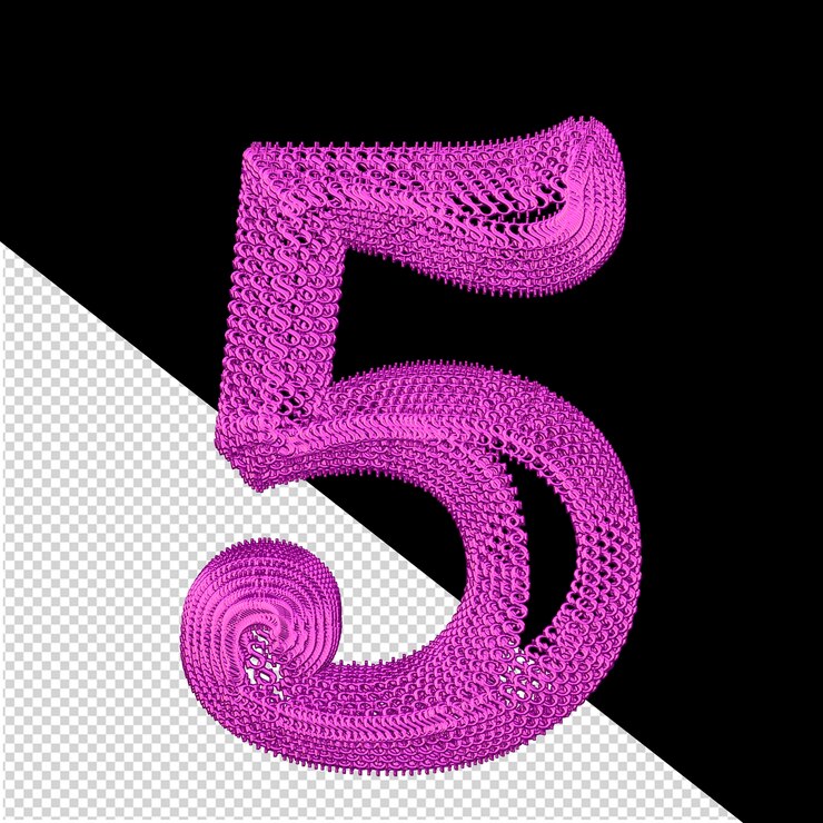 PSD symbol made of purple 3d dollar signs number 5