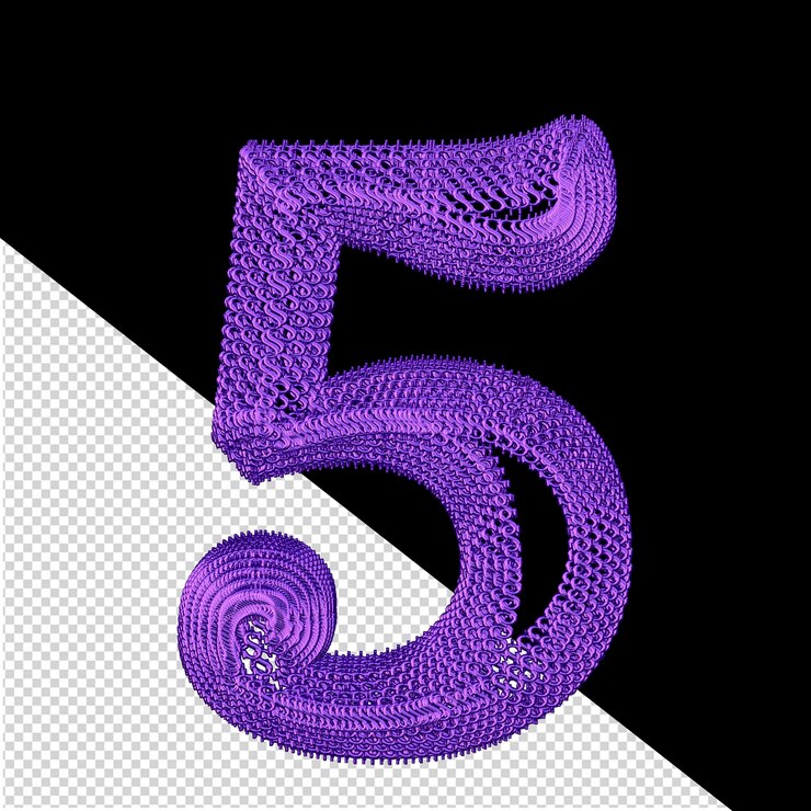 PSD symbol made of purple 3d dollar signs number 5