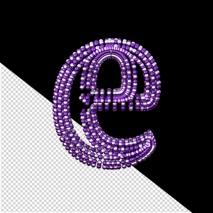 PSD symbol made of purple and silver spheres letter e