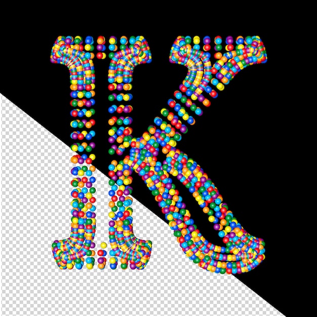 PSD symbol made of small spheres letter k