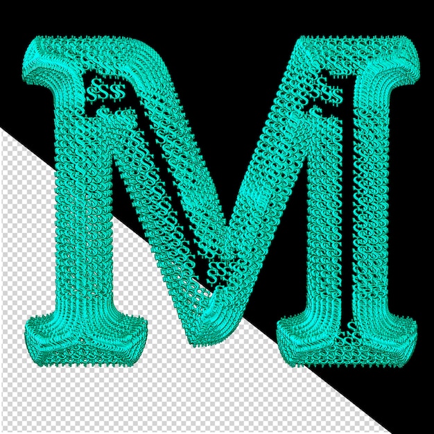 Symbol made of turquoise dollar 3d signs letter m