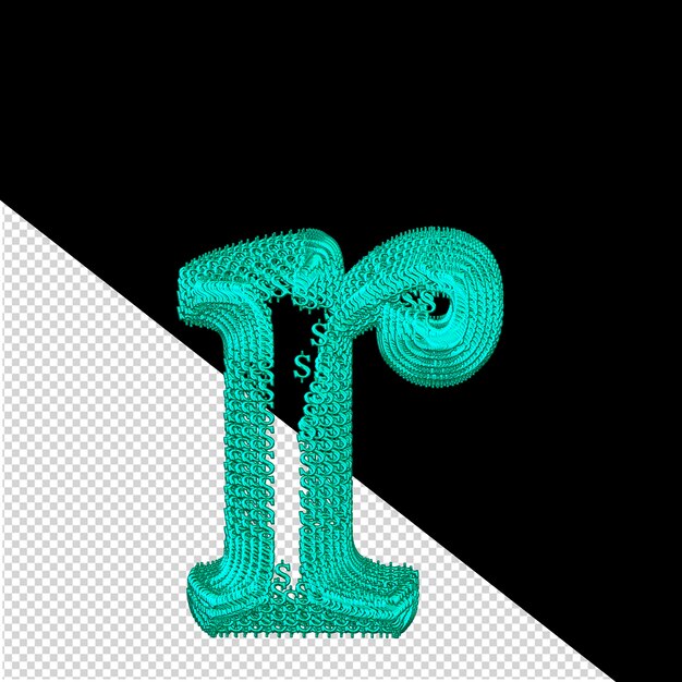 Symbol made of turquoise dollar 3d signs letter r