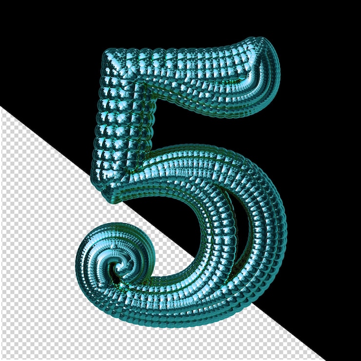 PSD symbol made of turquoise spheres number 5