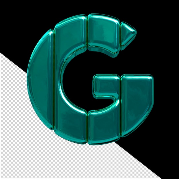 PSD symbol made of turquoise vertical blocks letter g