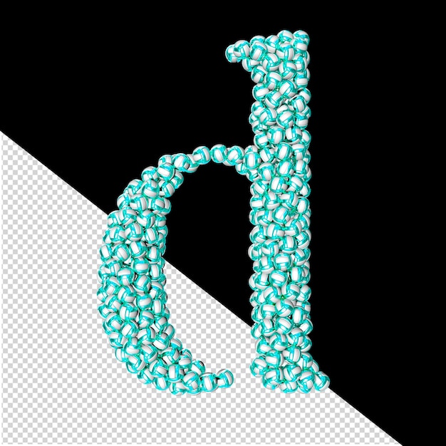 PSD symbol made of turquoise volleyballs letter d