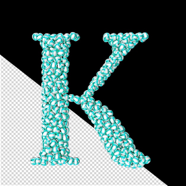 PSD symbol made of turquoise volleyballs letter k