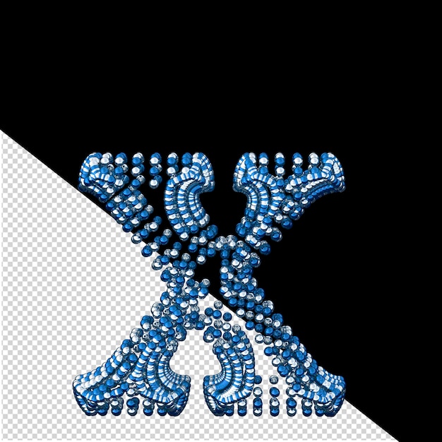 PSD symbol małych srebrnych i niebieskich kulek 3d litera x