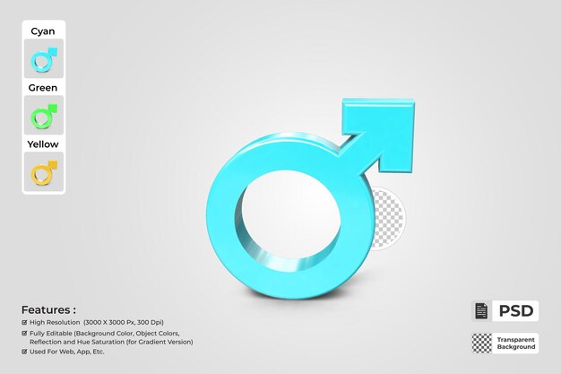 PSD symbol man male gender 3d rendering