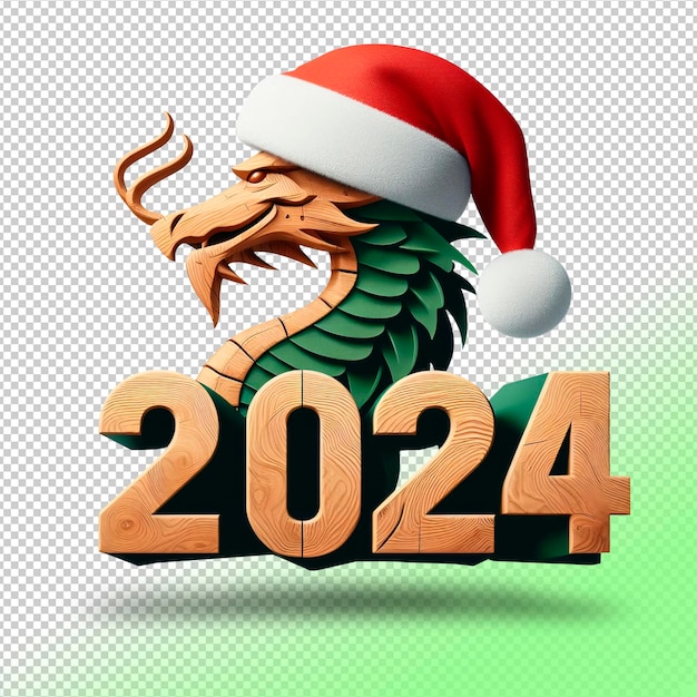 PSD symbol psd roku 2024 zielony drewniany smok na przezroczystym tle