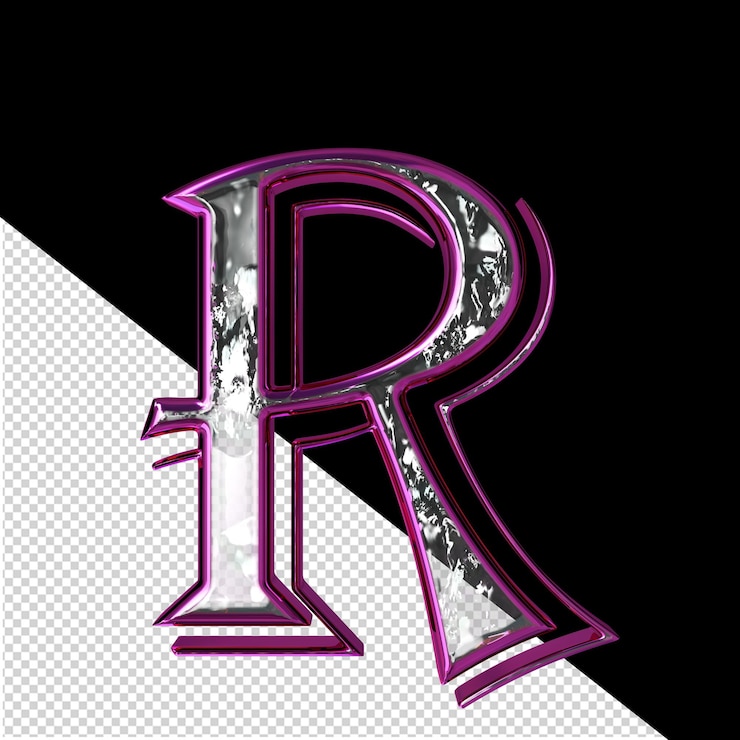 PSD symbol in a purple frame letter r