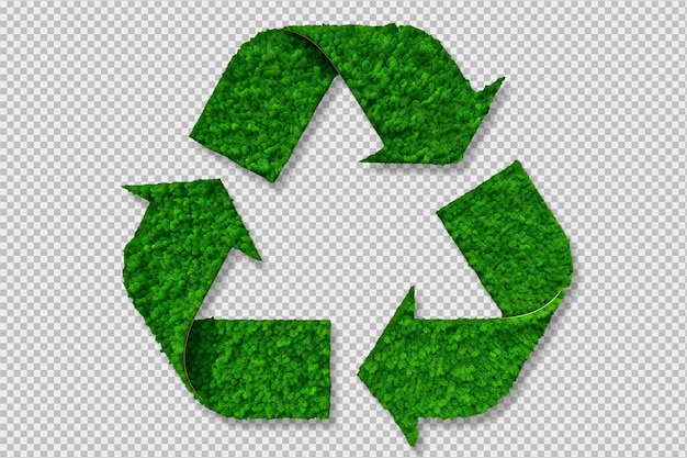 PSD symbol recyklingu pokryty zieloną trawą na przezroczystym tle