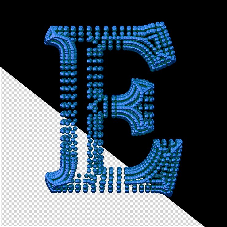 PSD symbol of small blue spheres letter e