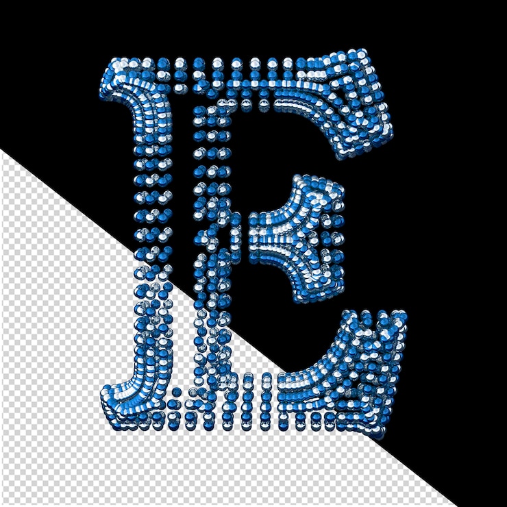 PSD symbol of small silver and blue 3d spheres letter e