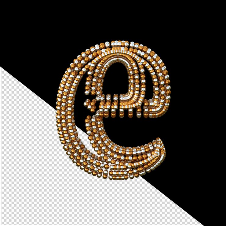 PSD symbol of small silver and gold spheres letter e