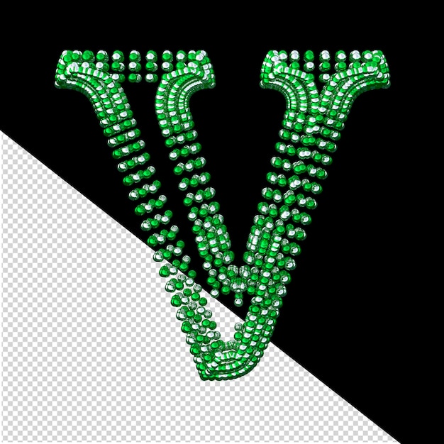 Symbol of small silver and green spheres letter v