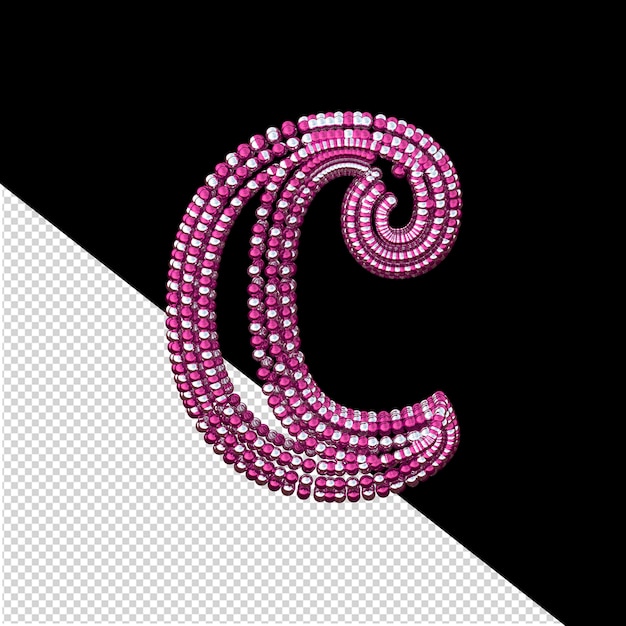 Symbol of small silver and purple spheres letter c